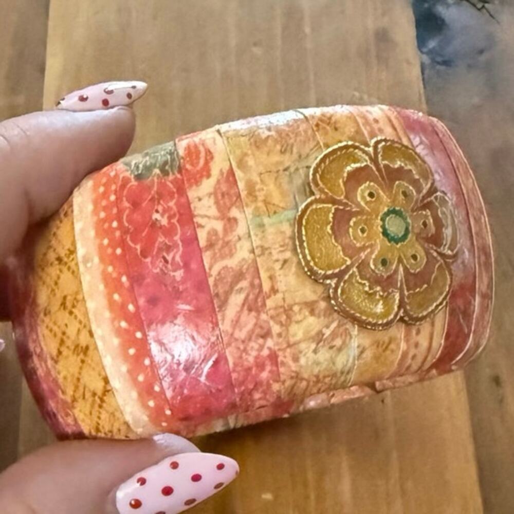 Vintage Decoupage‑Style Bangle • Multicolor Stripes & Floral Medallion - Picture 8 of 9